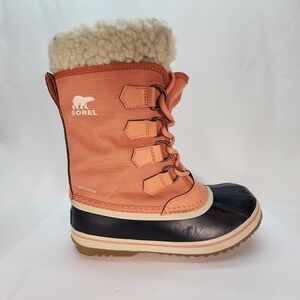 Sorel Waterproof Faux Fur Lined Lace Up Snow Boot NL3483-851 Orange Black 6.5